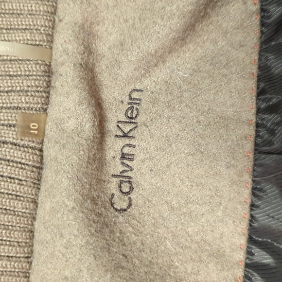 Calvin Klein Oat Beige Wool Blend Belted Zip Up Coat - Women's Size 10 - Picture 9 of 13